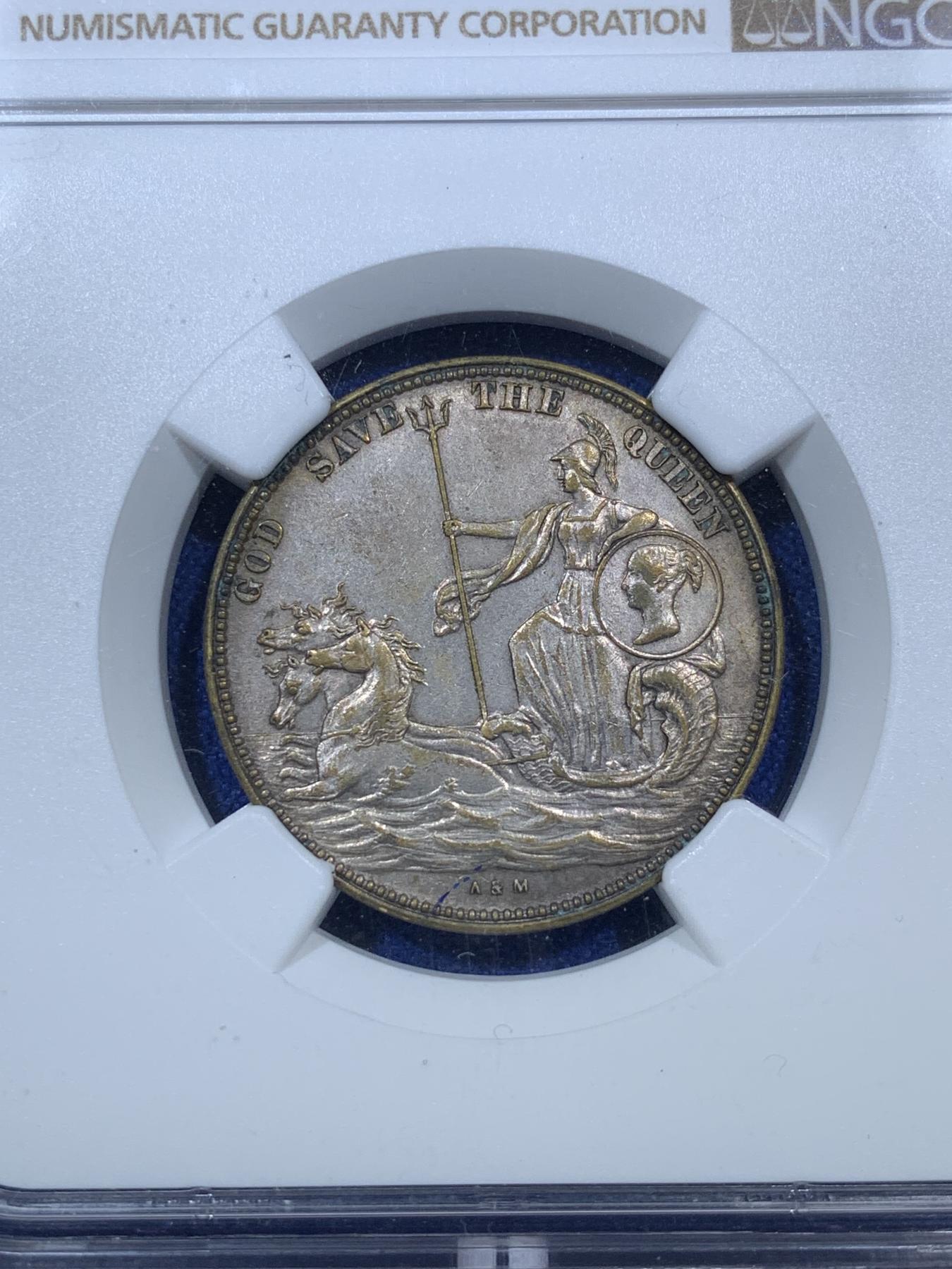 《竞宝斋》第272场- 周日，周一，周二  3场连拍 （全场包邮） NGC MS62 英国1850年 2先令 与双色克朗同属一个系列 非常少见