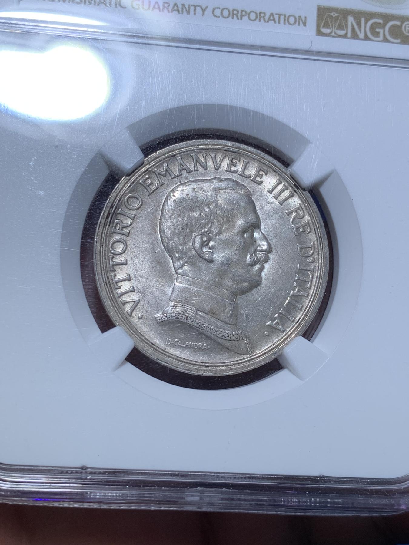 《竞宝斋》第272场- 周日，周一，周二  3场连拍 （全场包邮） NGC MS62 意大利1915年小马车2里拉银币 经典品种 意系入门必备