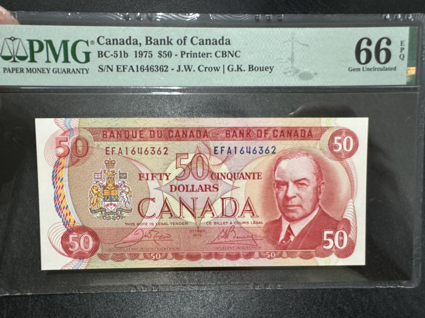 外钞收藏家》第三百七十二期 1975年加拿大50元 PMG66