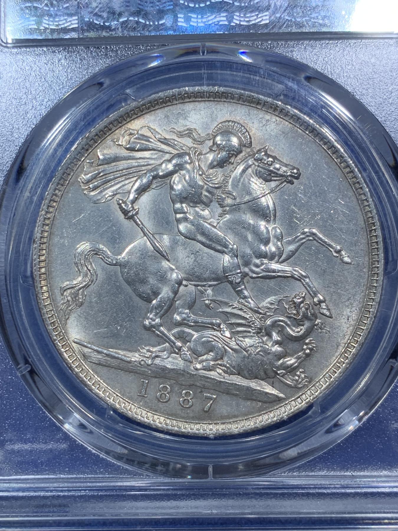 《竞宝斋》第272场- 周日，周一，周二  3场连拍 （全场包邮） PCGS UNCD 英国1887维多利亚高冠马剑克朗银币