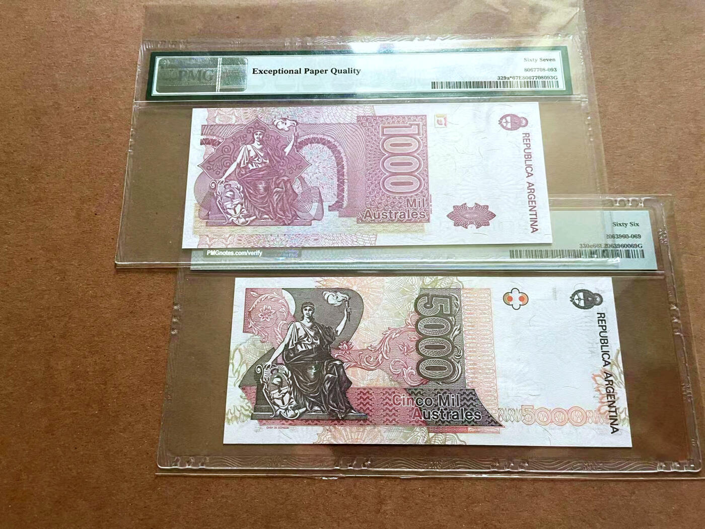 【Blue Auction】✨世界纸币精拍第482期【精】 【一组2张 含补号】阿根廷 1988-91年1000-5000Australes PMG67EPQ-66EPQ