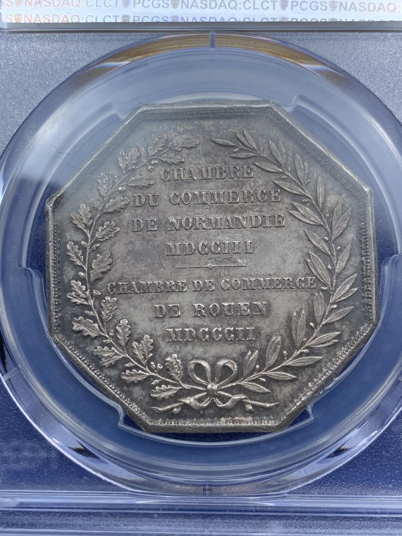 《竞宝斋》第272场- 周日，周一，周二  3场连拍 （全场包邮） PCGS AU58 法国 1802年 八角代币 景观+飞天宙斯设计 原味包浆 PC的八角少很多