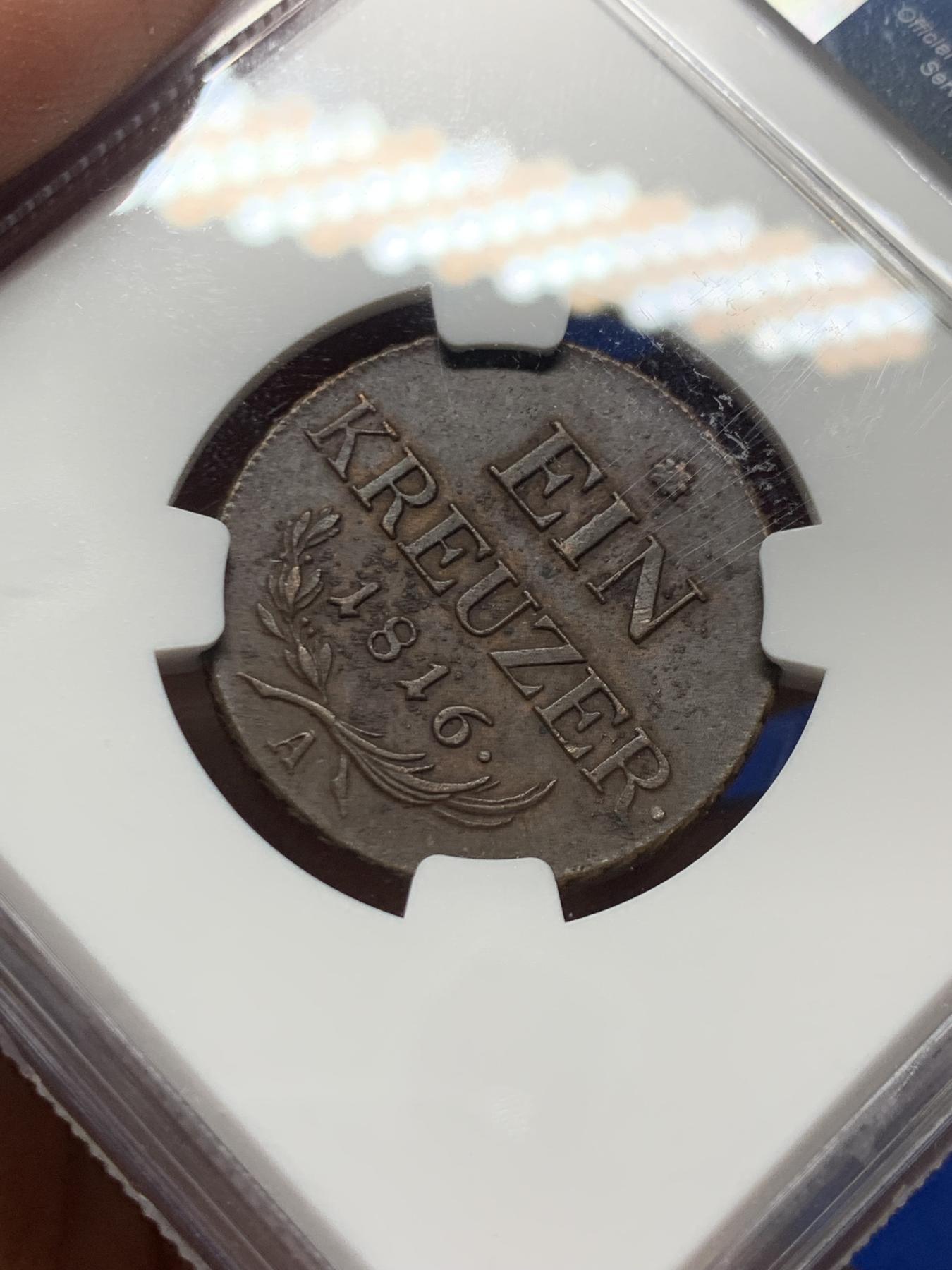 《竞宝斋》第272场- 周日，周一，周二  3场连拍 （全场包邮） NGC UNCD 奥地利1816年1克鲁泽铜币