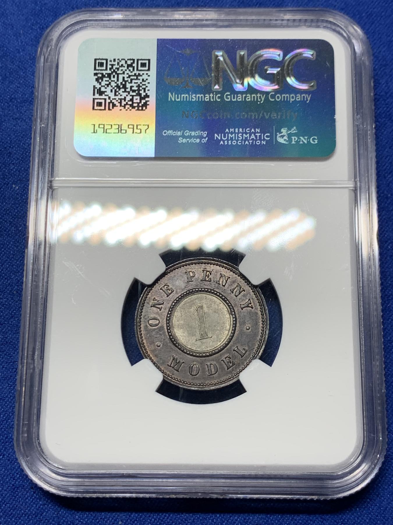 《竞宝斋》第272场- 周日，周一，周二  3场连拍 （全场包邮） NGC MS62 英国1844年维多利亚双色便士 铜色纯正 镀银层清晰完整 状态难得 最早的双金属币