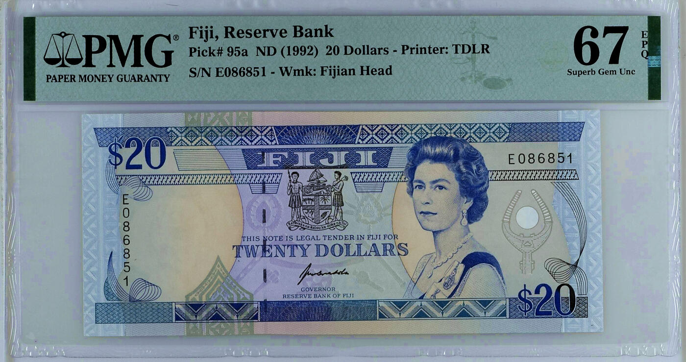 【Blue Auction】✨世界纸币精拍第482期【精】 【无47】斐济 1992年20元 女王 PMG67EPQ 高分
