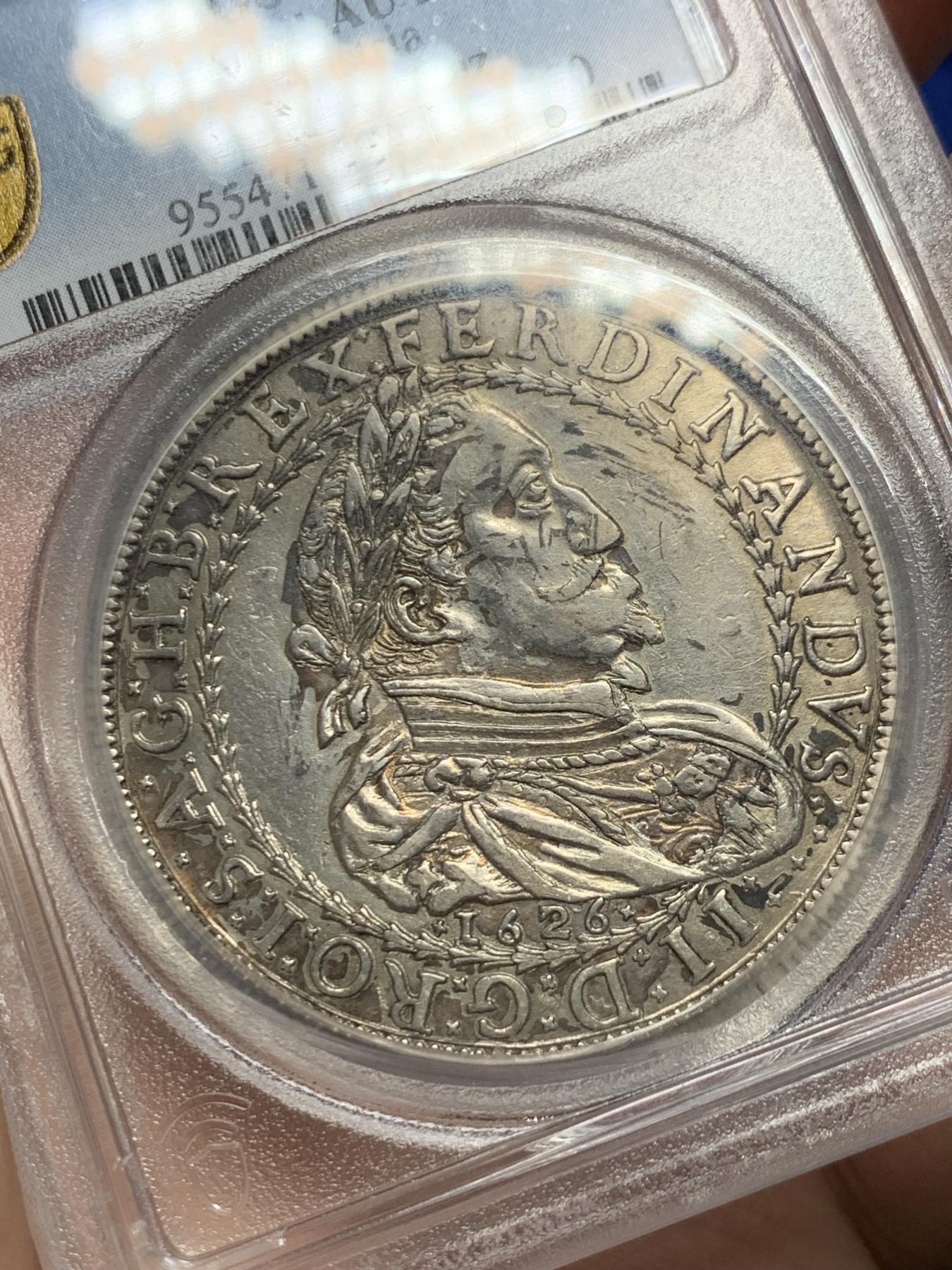 《竞宝斋》第272场- 周日，周一，周二  3场连拍 （全场包邮） PCGS AU 神圣罗马帝国 1626 费迪南二世大泰勒格拉茨厂出品全深打