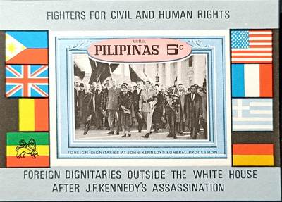 ↓君缘收藏104期☞钱币邮品↓无佣金、可寄存、满10元包邮  - 菲律宾邮票， 1965年  美国前总统肯尼迪 小型张