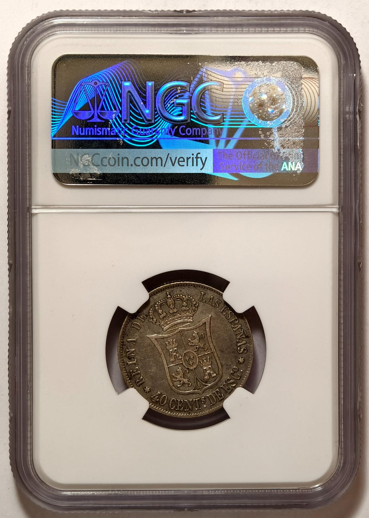 紫瑗钱币——第374期拍卖 西班牙 1864年 伊莎贝拉二世 40分 银币 NGC XF Detail