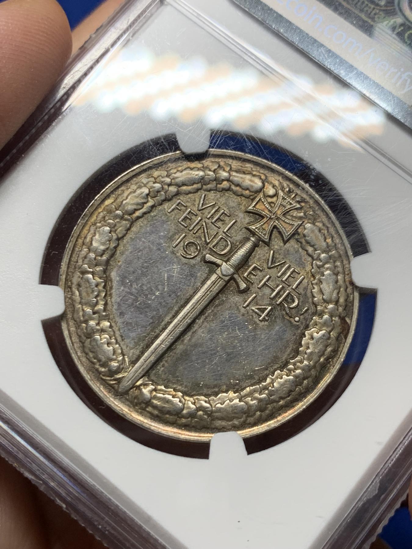 《竞宝斋》第272场- 周日，周一，周二  3场连拍 （全场包邮） NGC MS61 德国1914年巴伐利亚纪念一战开战五彩银章