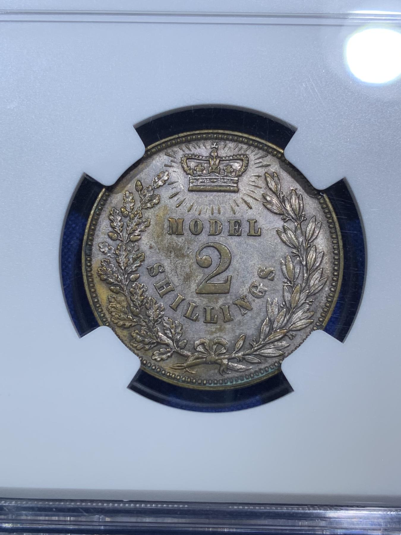 《竞宝斋》第272场- 周日，周一，周二  3场连拍 （全场包邮） NGC MS62 英国1850年 2先令 与双色克朗同属一个系列 非常少见