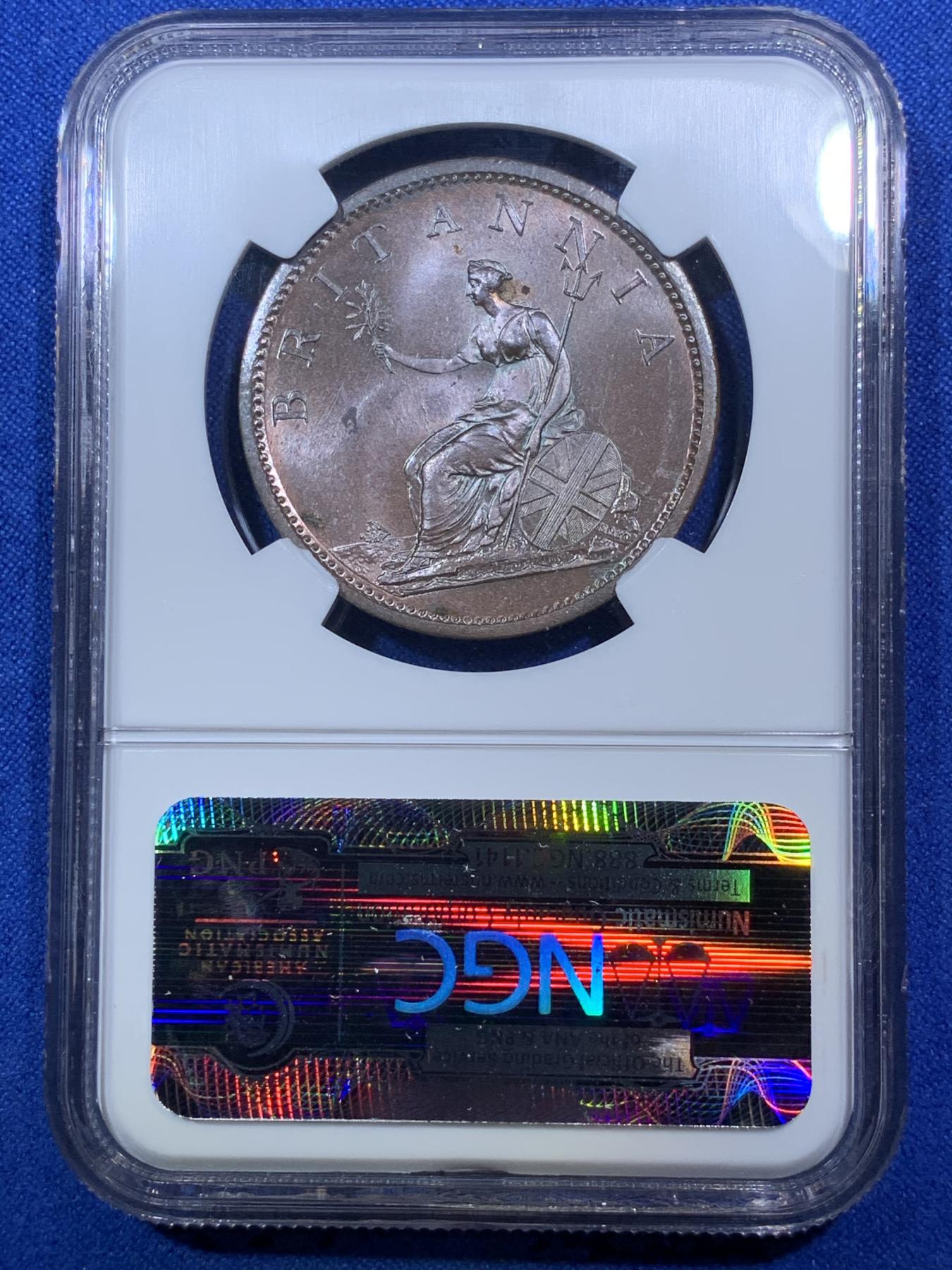 《竞宝斋》第272场- 周日，周一，周二  3场连拍 （全场包邮） NGC MS64BN 英国1806年乔治三世1便士铜币（发行仅2个年份的早期大铜币，带有紫色光泽，其出现有特殊背景和历史渊源）