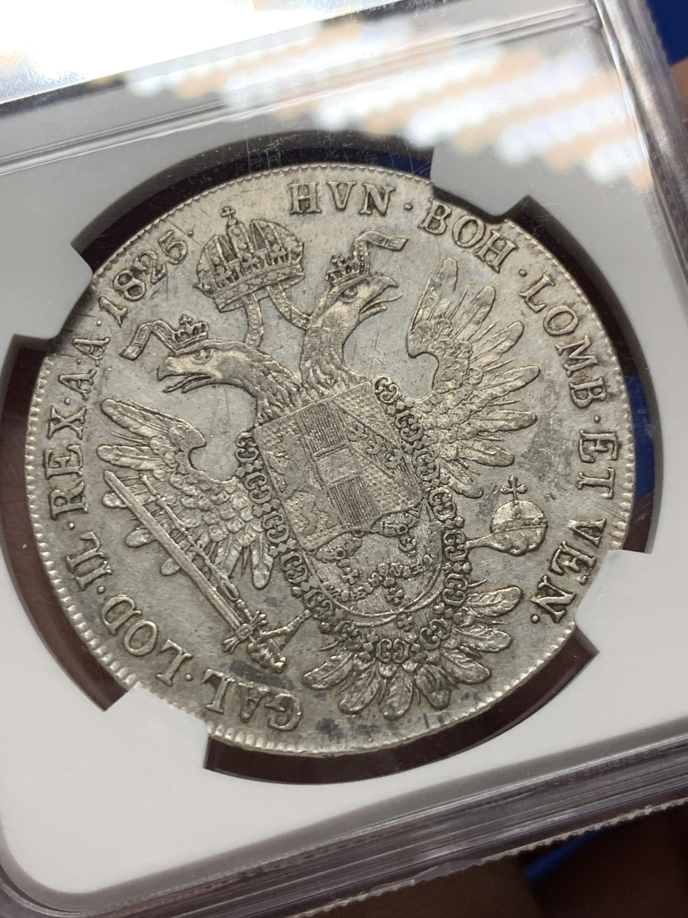 《竞宝斋》第272场- 周日，周一，周二  3场连拍 （全场包邮） NGC AUD 奥地利1825年双头鹰大泰勒 少见弗朗西斯一世老年版本