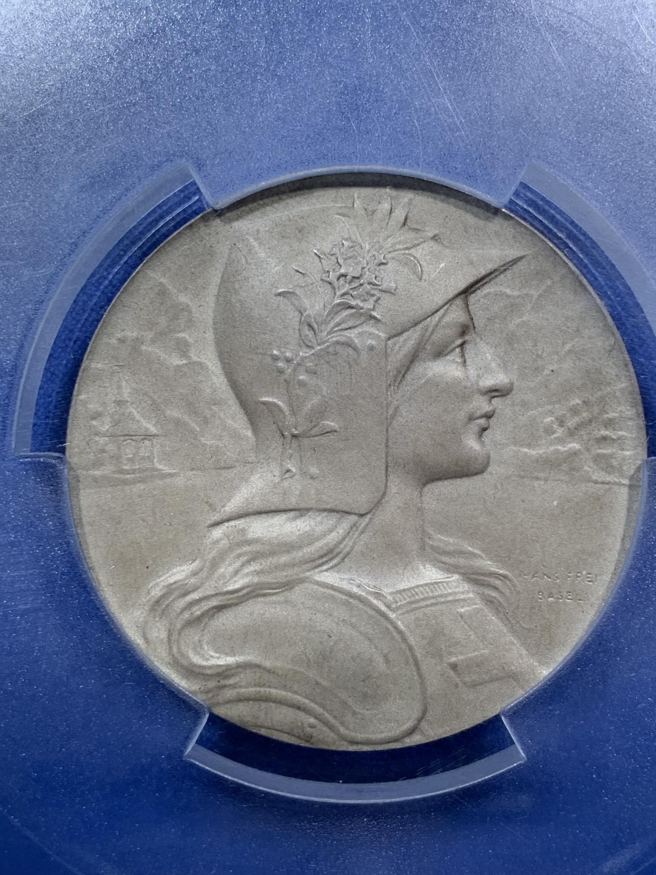 《竞宝斋》第272场- 周日，周一，周二  3场连拍 （全场包邮） PCGS SP65 瑞士1901年琉森射击节海尔维谛女神大银章 顶级品相状态 PCGS大盒封装