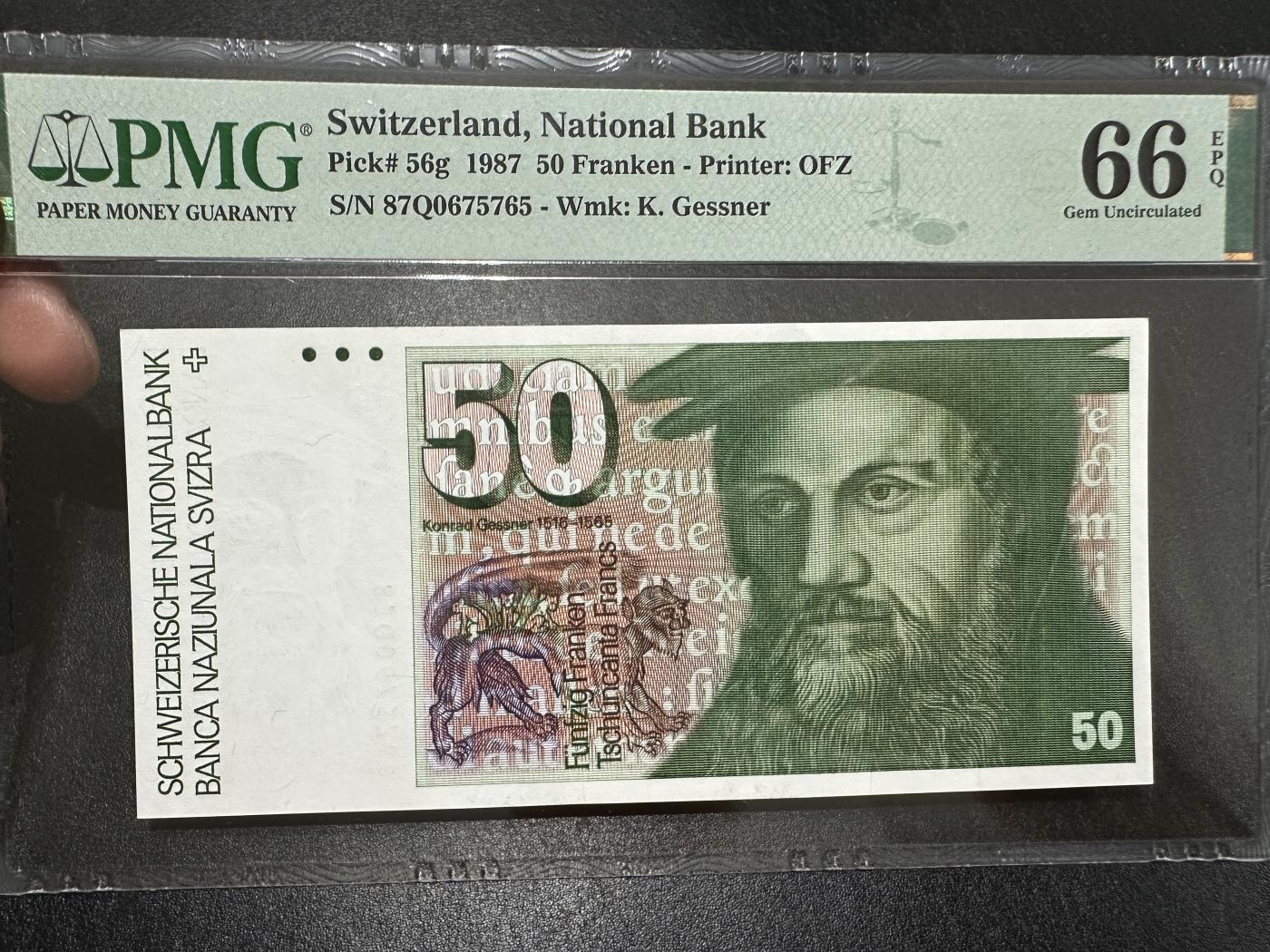 外钞收藏家》第三百七十二期 1987年瑞士50法郎 PMG66