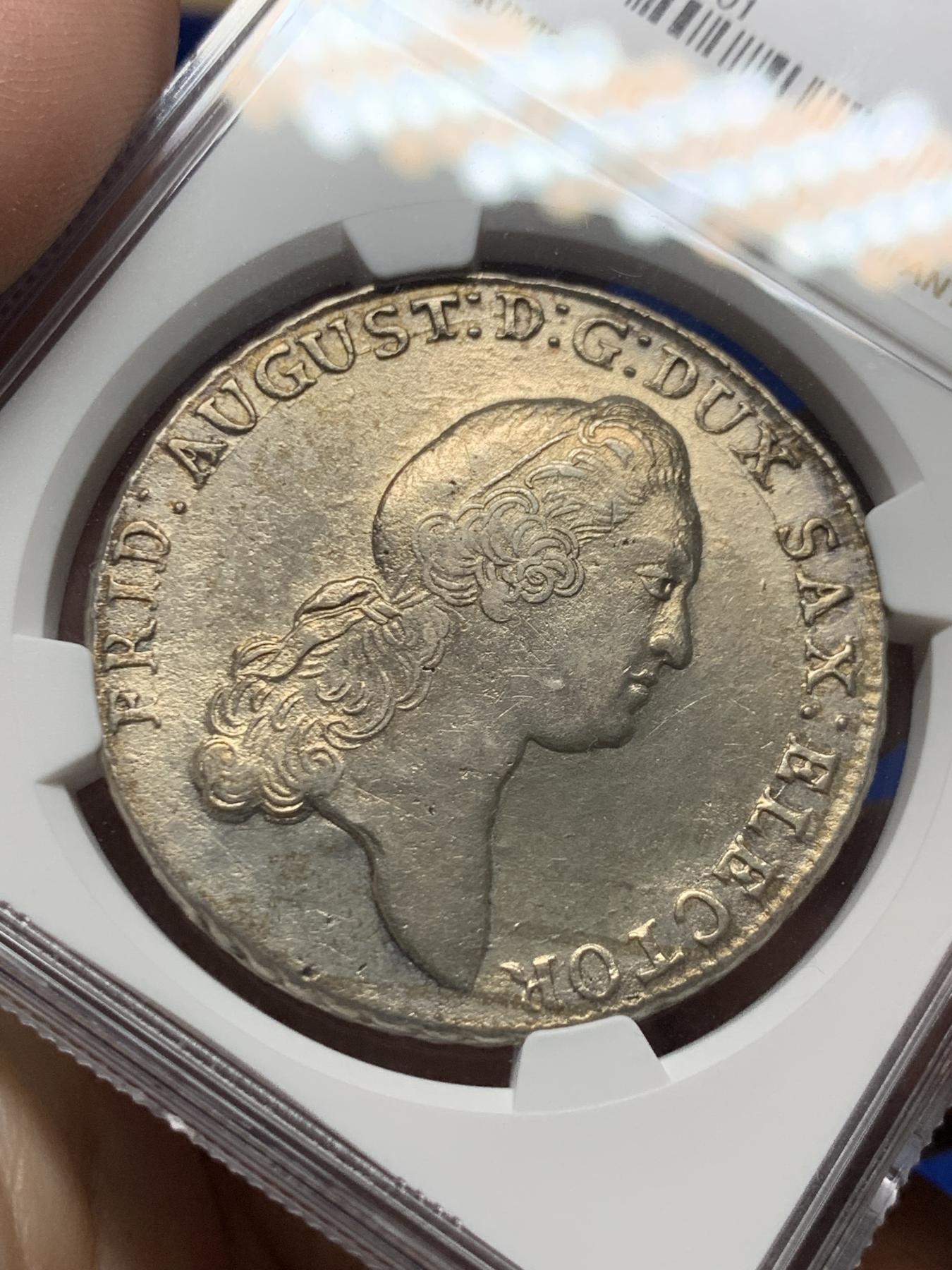 《竞宝斋》第272场- 周日，周一，周二  3场连拍 （全场包邮） NGC AUD 1778年神圣罗马帝国时期萨克森选帝侯银币 1泰勒 萨克森选帝侯腓特烈.奥古斯特三世 此枚为早期的小头像版本比较少见