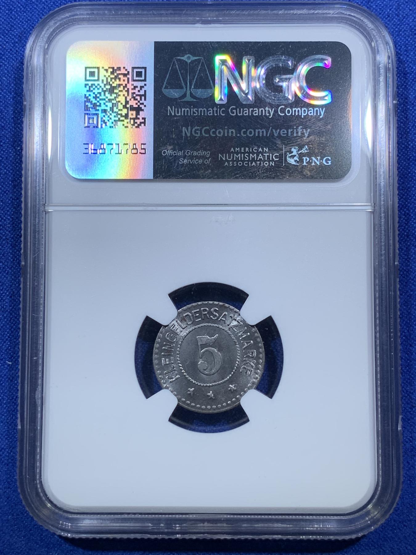 《竞宝斋》第272场- 周日，周一，周二  3场连拍 （全场包邮） NGC MS64 1918年德国紧急状态币5芬尼 铁币高分十分难得！