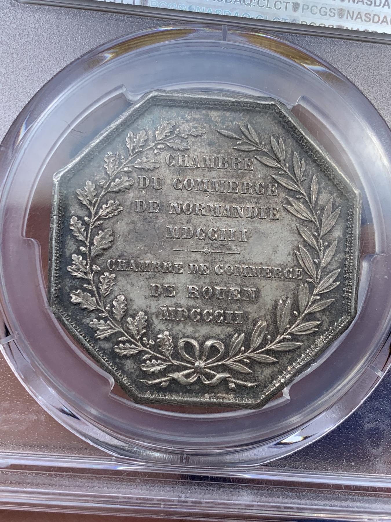 《竞宝斋》第272场- 周日，周一，周二  3场连拍 （全场包邮） PCGS AU58 法国 1802年 八角代币 景观+飞天宙斯设计 原味包浆 PC的八角少很多