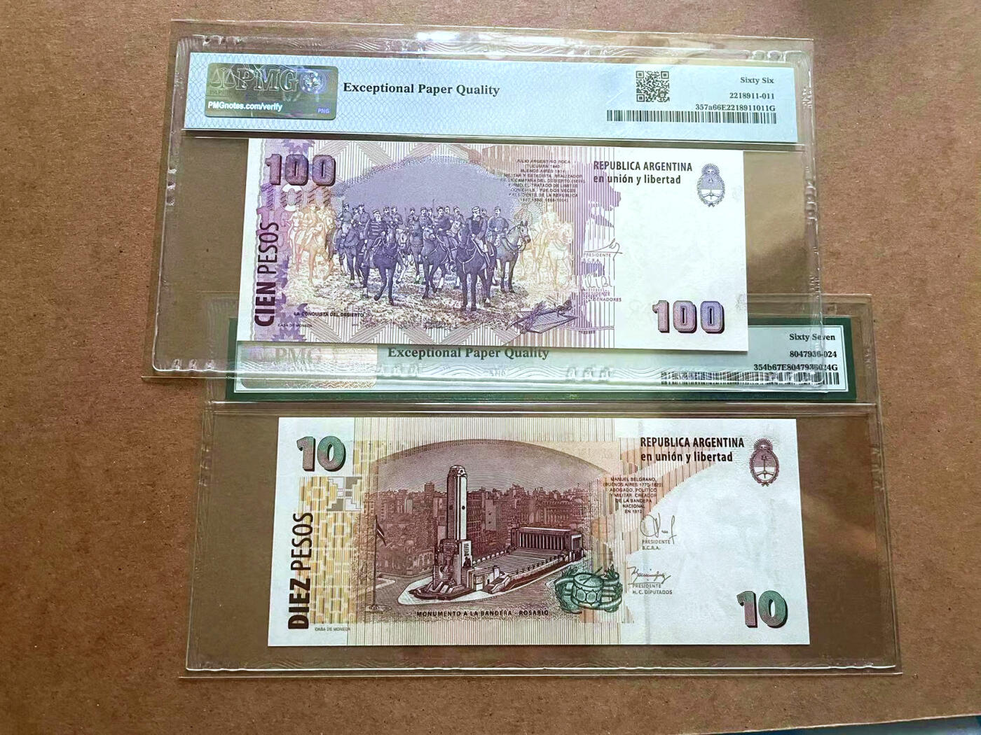 【Blue Auction】✨世界纸币精拍第482期【精】 【一组2张】阿根廷 2003-2012年10-100比索 PMG67EPQ-66EPQ