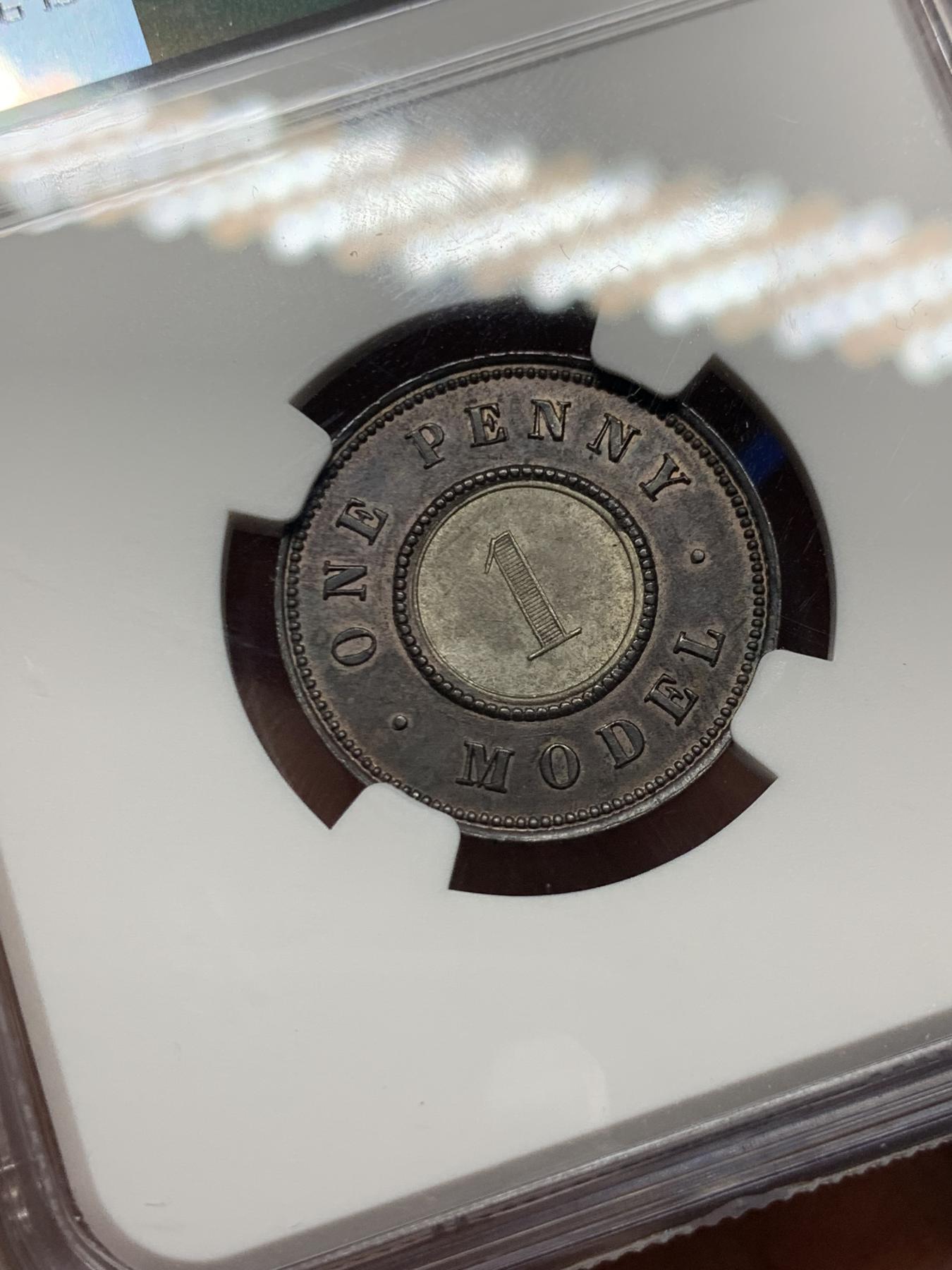 《竞宝斋》第272场- 周日，周一，周二  3场连拍 （全场包邮） NGC MS62 英国1844年维多利亚双色便士 铜色纯正 镀银层清晰完整 状态难得 最早的双金属币