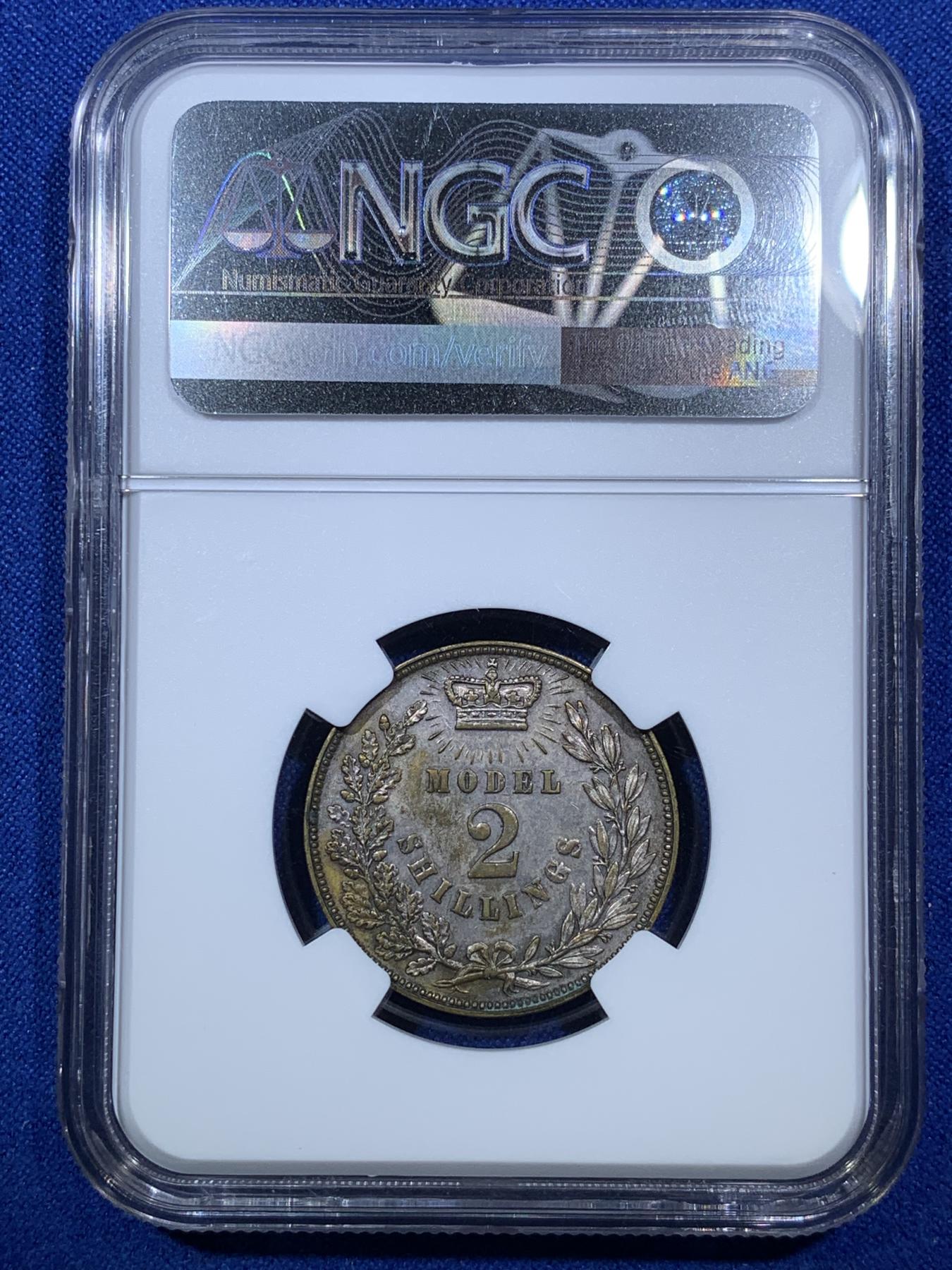 《竞宝斋》第272场- 周日，周一，周二  3场连拍 （全场包邮） NGC MS62 英国1850年 2先令 与双色克朗同属一个系列 非常少见