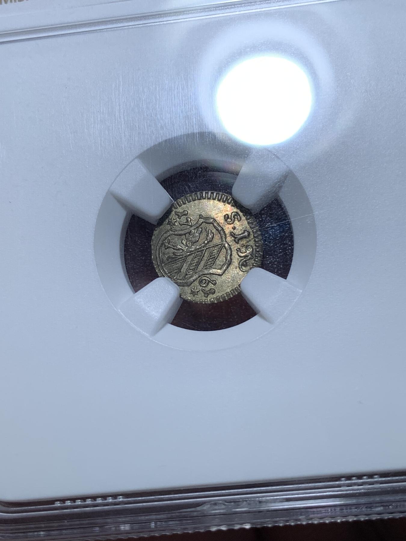 《竞宝斋》第272场- 周日，周一，周二  3场连拍 （全场包邮） NGC MS63 1761年德国纽伦堡1芬尼银币