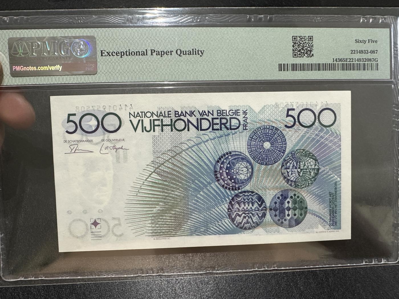 外钞收藏家》第三百七十二期 1982-98年比利时500法郎 PMG65