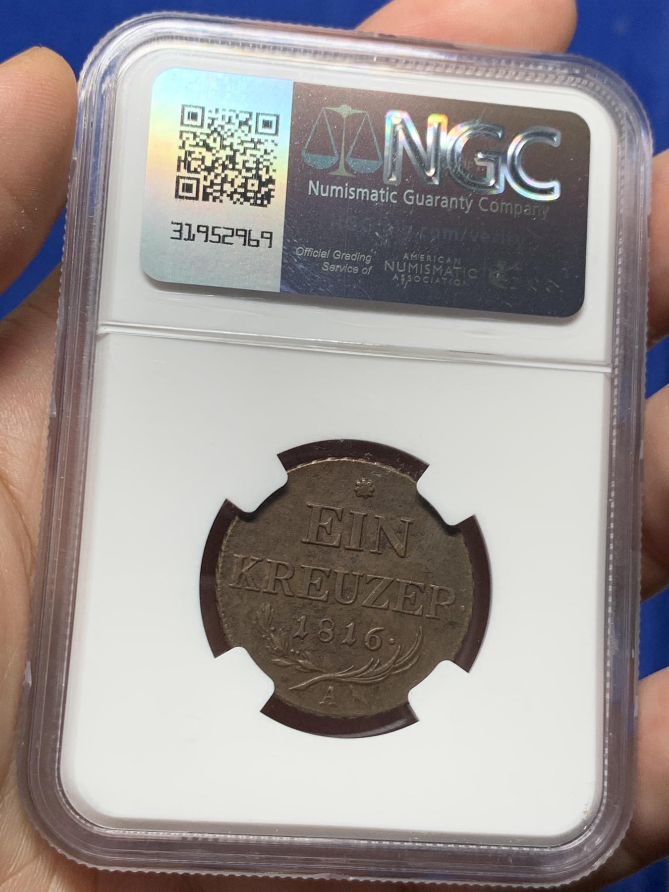 《竞宝斋》第272场- 周日，周一，周二  3场连拍 （全场包邮） NGC UNCD 奥地利1816年1克鲁泽铜币