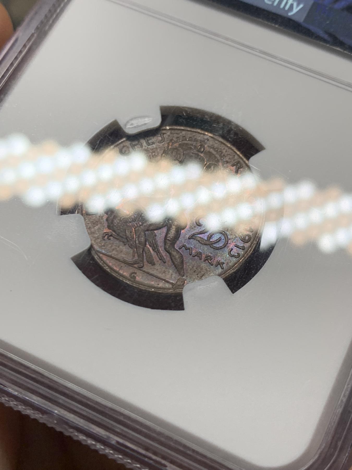 《竞宝斋》第272场- 周日，周一，周二  3场连拍 （全场包邮） NGC PF61BN 德国巴伐利亚1913年20马克精制铜样币 卡尔哥茨大师作品