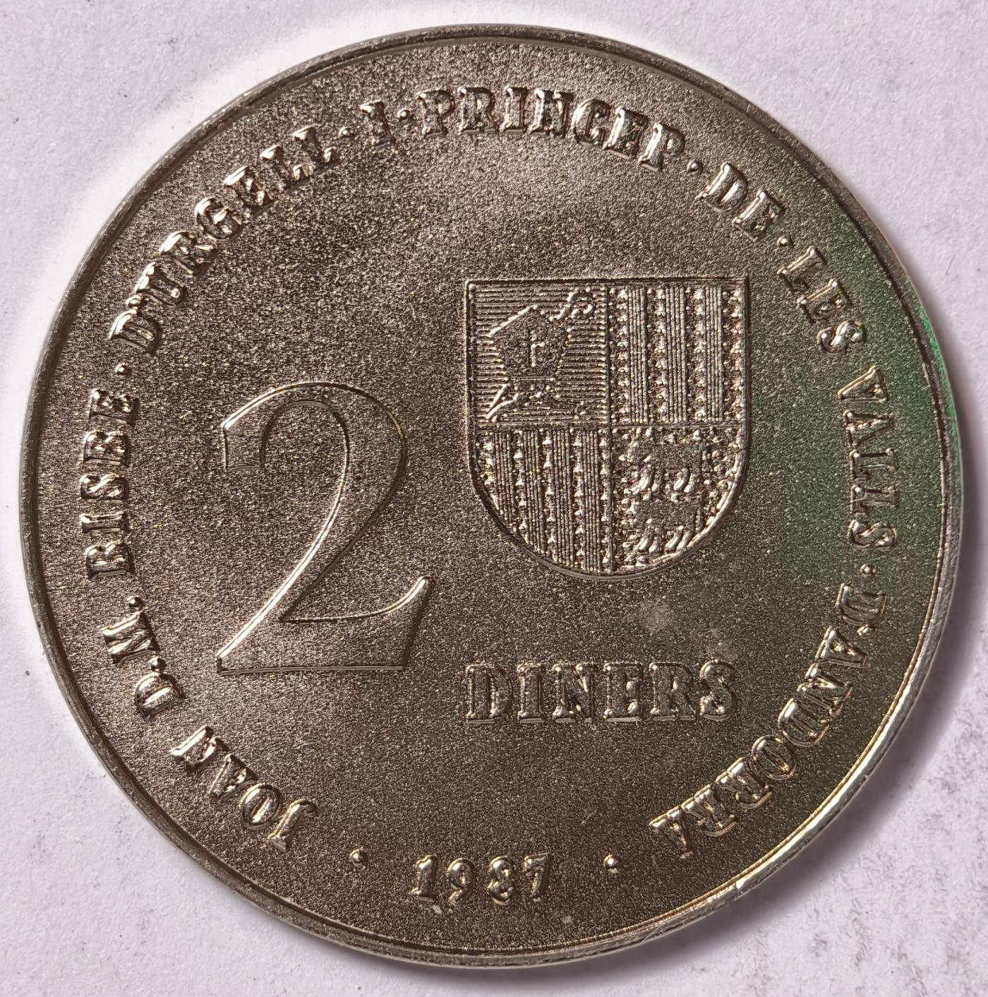 紫瑗钱币——第464期 安道尔 1987年 1992巴塞罗那奥运会 2第纳尔 镍币 UNC