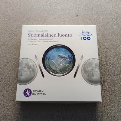 0起1加再包邮-纯粹捡漏拍-326期FAO及芬兰少见精制纪念币主题加场 - 【少见】芬兰2017年20欧元芬兰自然月下乌鸦精制纪念银币-盒证全-量5000