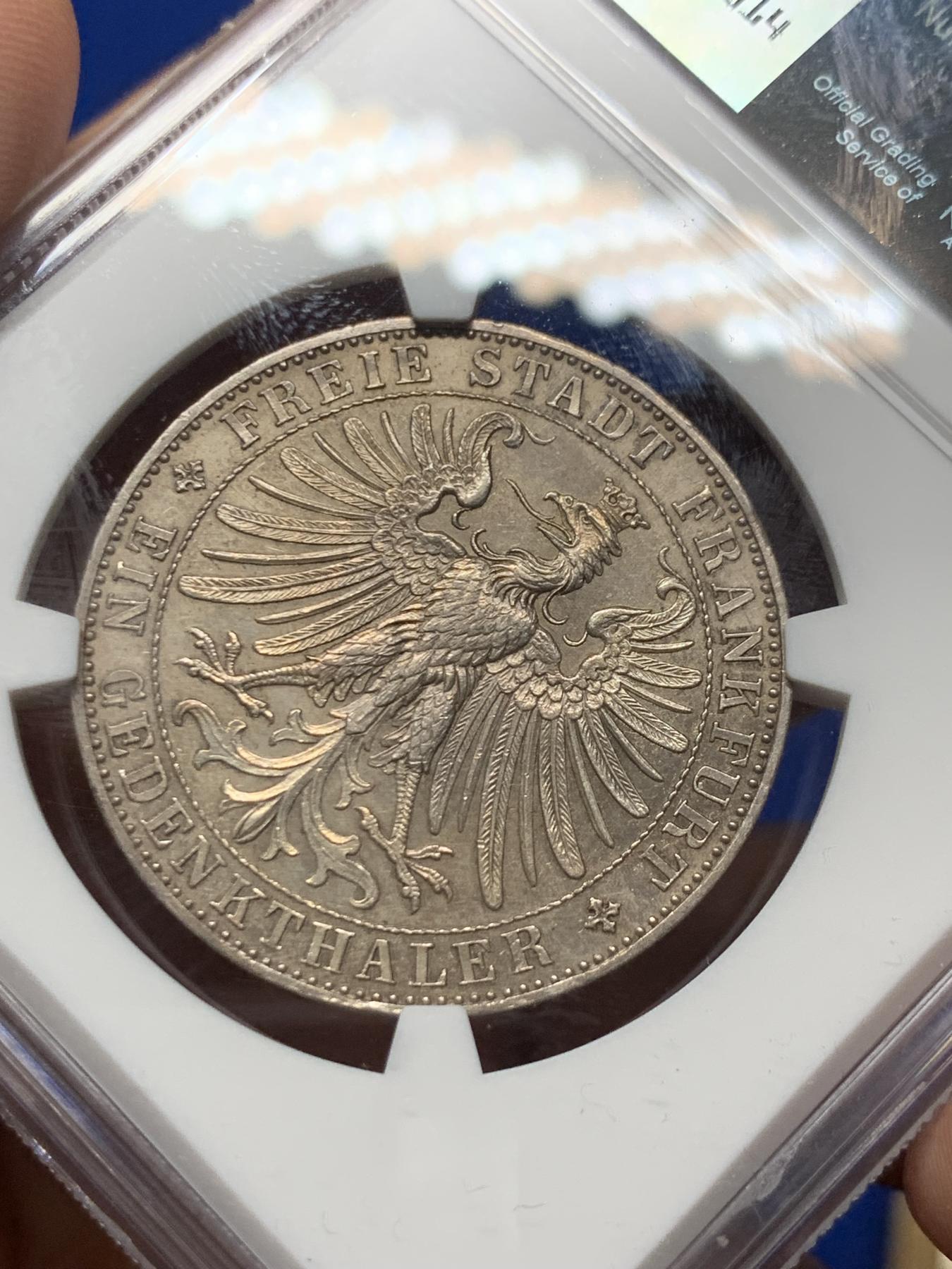 《竞宝斋》第272场- 周日，周一，周二  3场连拍 （全场包邮） NGC UNCD 德国1863年法兰克福王子议会1泰勒银币