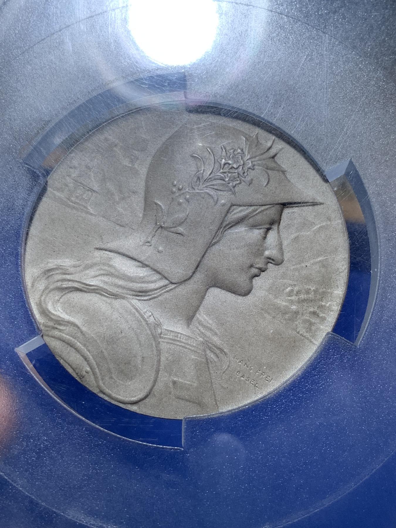 《竞宝斋》第272场- 周日，周一，周二  3场连拍 （全场包邮） PCGS SP65 瑞士1901年琉森射击节海尔维谛女神大银章 顶级品相状态 PCGS大盒封装