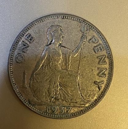 【炜奕收藏】古币纪念币专场，0佣金，全场0+1 1937年英国1便士，背面乔治六世头像