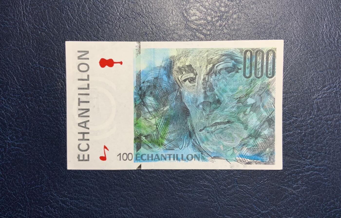 收藏联盟Quantum Auction 第349期拍卖  法国100纪念作曲家莫里斯.拉威尔测试钞 品相UNC- 带水印 双面雕刻