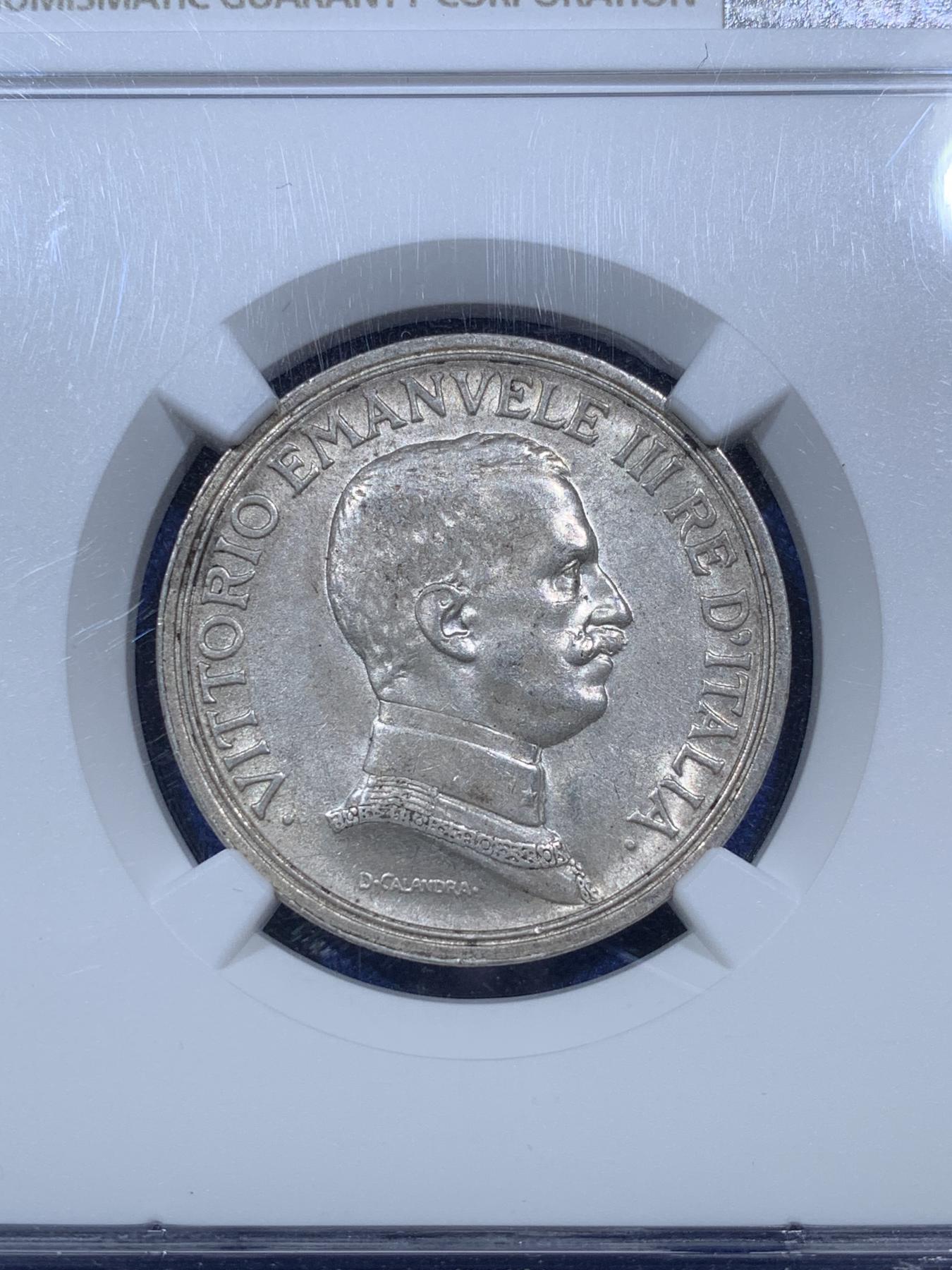 《竞宝斋》第272场- 周日，周一，周二  3场连拍 （全场包邮） NGC MS62 意大利1915年小马车2里拉银币 经典品种 意系入门必备