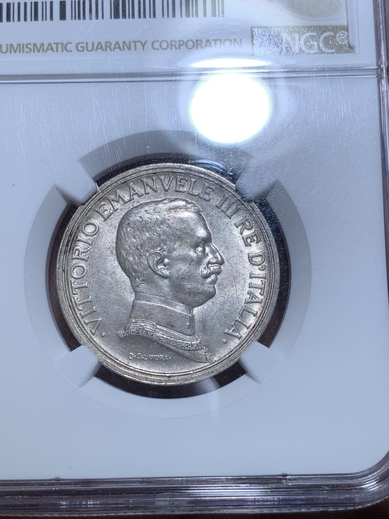 《竞宝斋》第272场- 周日，周一，周二  3场连拍 （全场包邮） NGC MS62 意大利1915年小马车2里拉银币 经典品种 意系入门必备