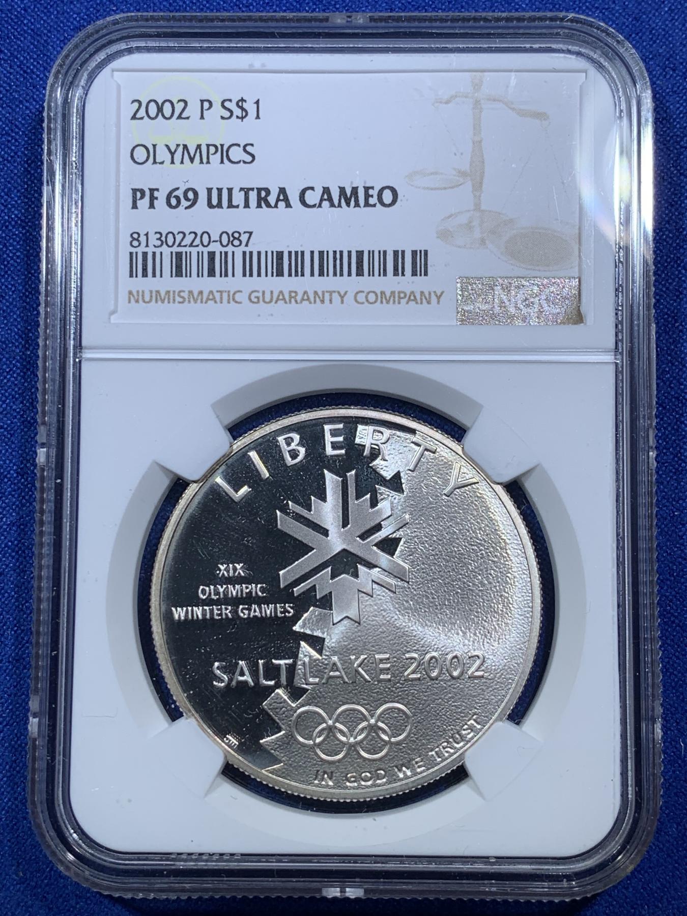 《竞宝斋》第272场- 周日，周一，周二  3场连拍 （全场包邮） NGC PF69UC 美国2002年P版盐湖城冬奥会1美元大银币