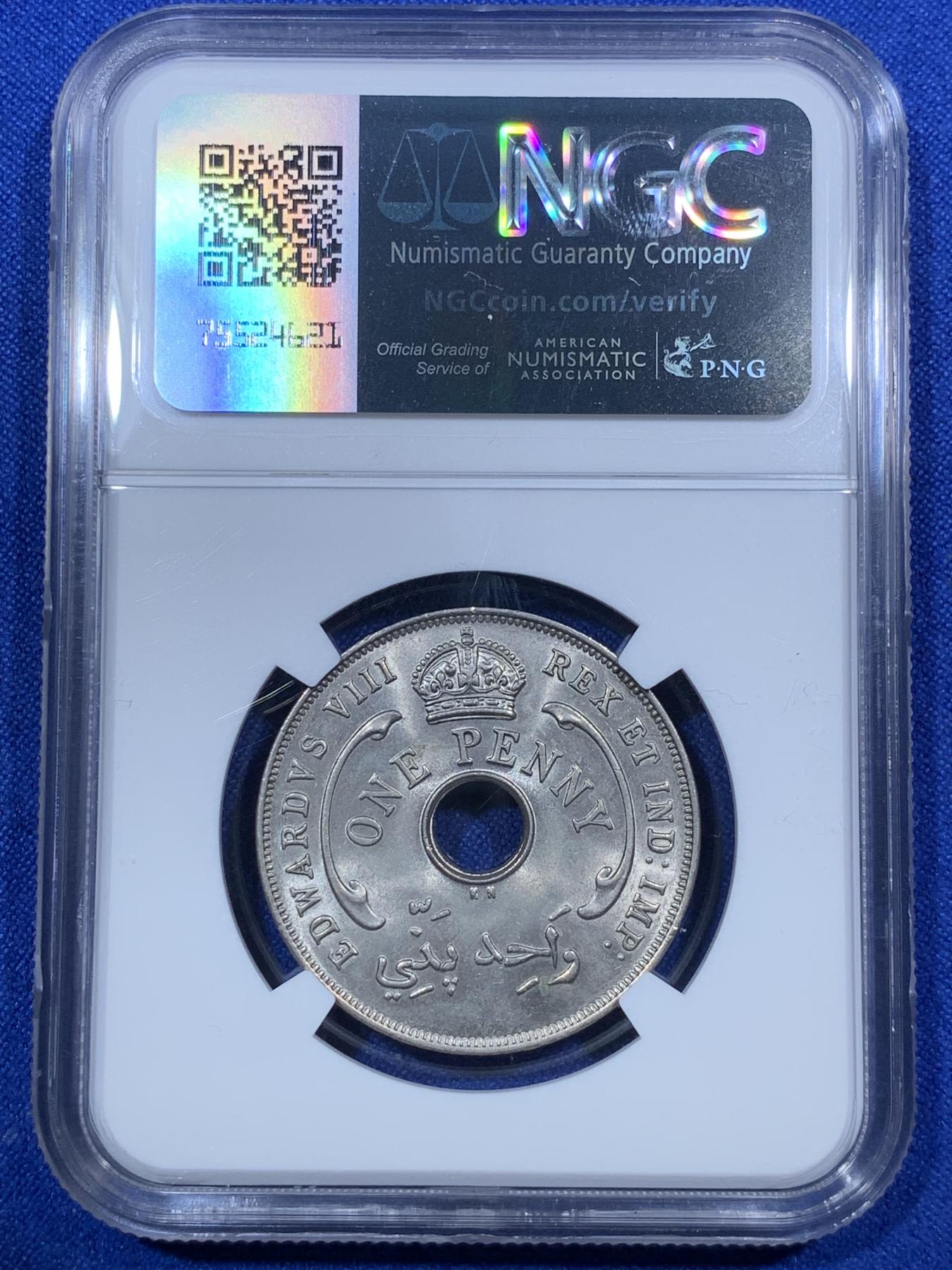 《竞宝斋》第272场- 周日，周一，周二  3场连拍 （全场包邮） NGC MS64 1936年英属西非爱德华八世一便士 不爱江山爱美人的爱八 带有国王名字的难得品种