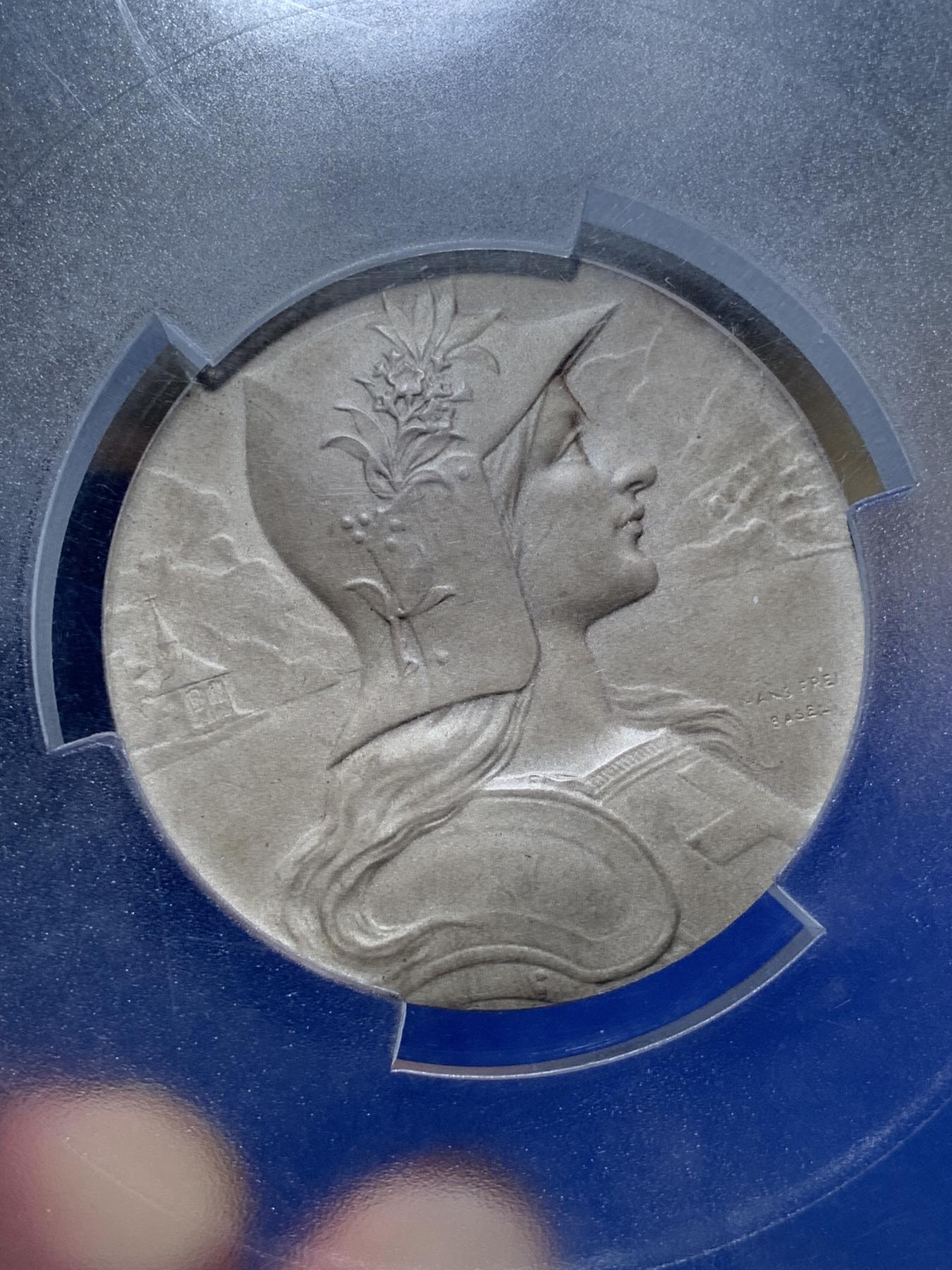 《竞宝斋》第272场- 周日，周一，周二  3场连拍 （全场包邮） PCGS SP65 瑞士1901年琉森射击节海尔维谛女神大银章 顶级品相状态 PCGS大盒封装