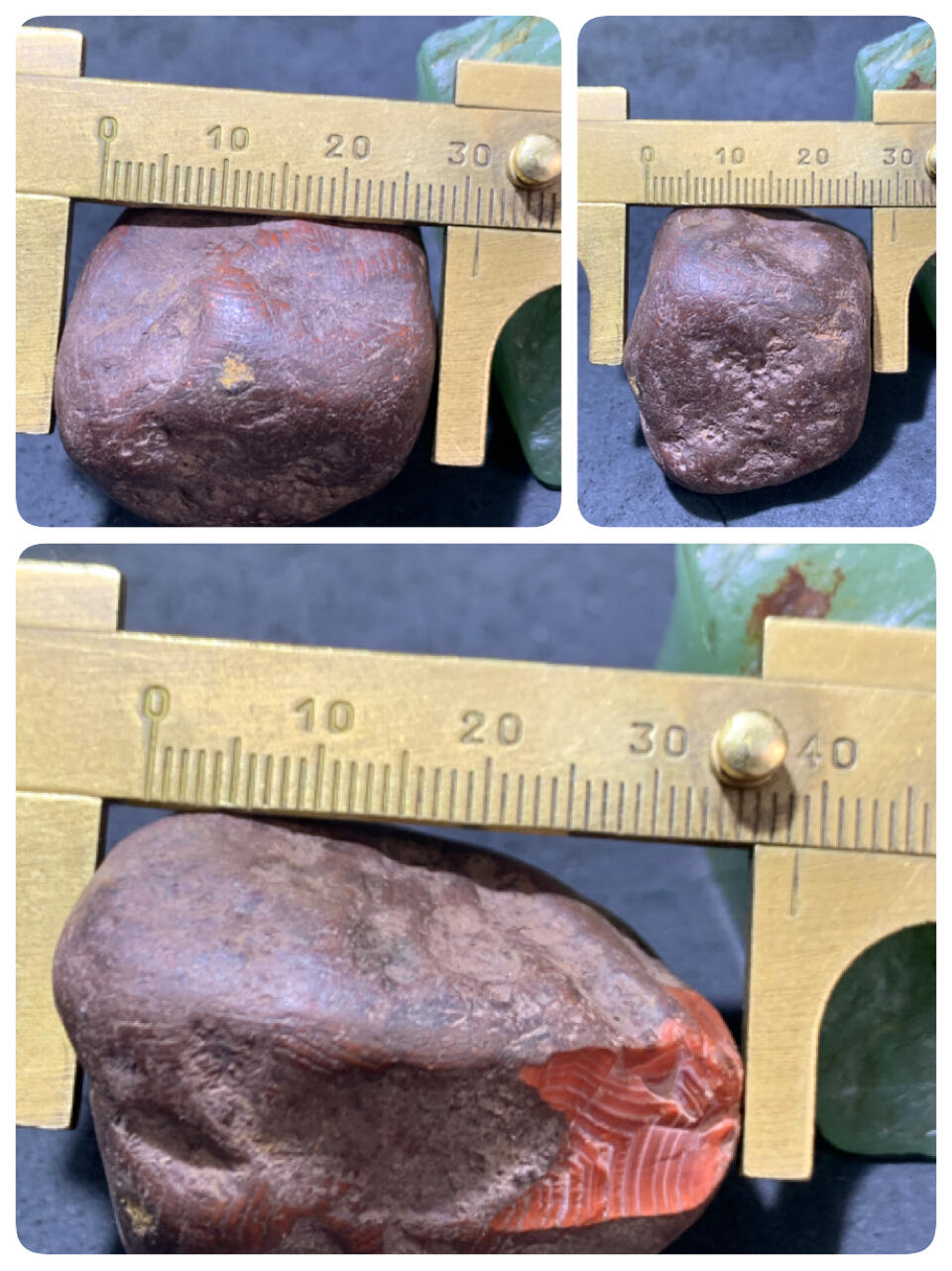 精美铁皮开窗料柿子红千层纹南红玛瑙原石一颗，