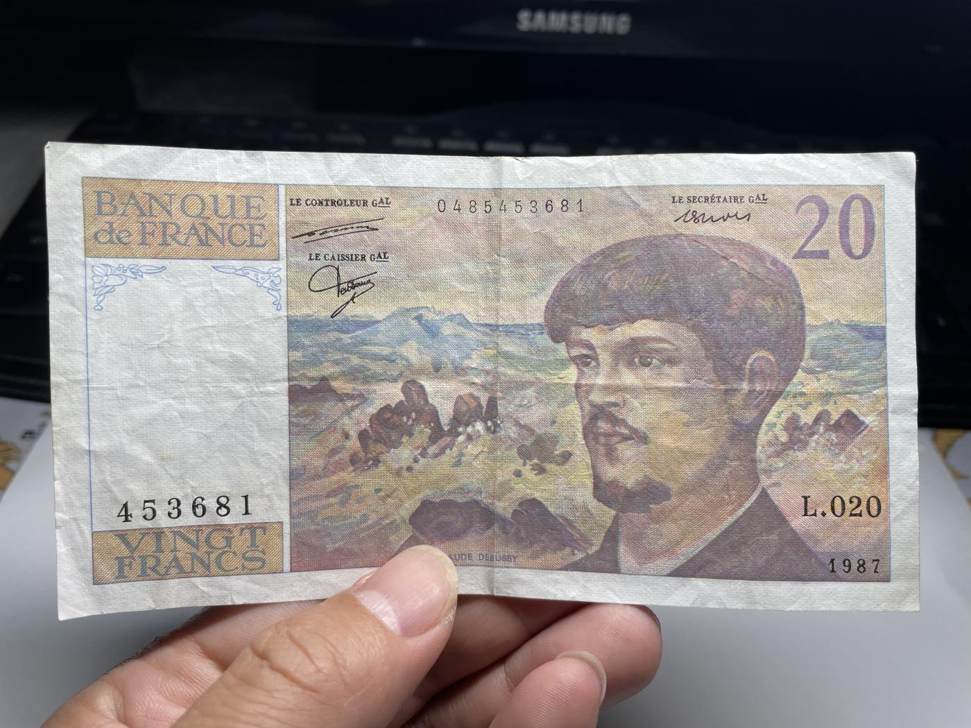 2024年集古藏今外币拍卖第七期-第10场—（总第70拍）-纸币专场，本场拍完结算发货，本期寄存的2-3天内完成发货，再进行下一期拍卖，本期拍卖数量最多者赠老扑克一副 1987年法国20法郎