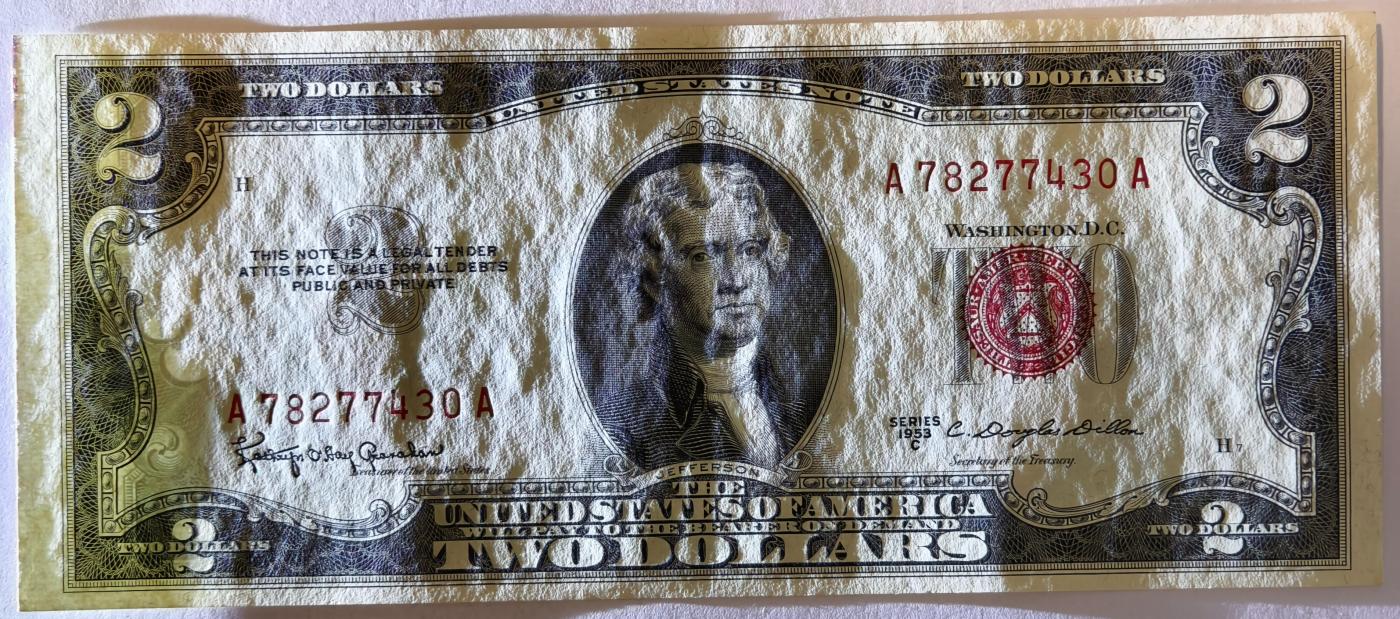 紫瑗钱币——第357期拍卖—— 纸币场 美国 1953年 C序列 托马斯·杰斐逊 2美元 红印 政府券 UNC-