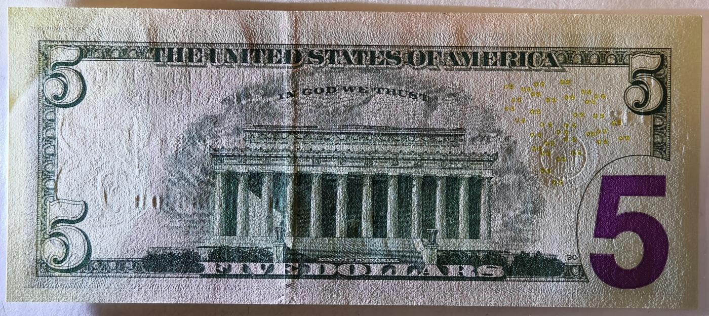 紫瑗钱币——第357期拍卖—— 纸币场 美国 2021年 L版 无序列 亚伯拉罕·林肯 5美元 彩色版 UNC