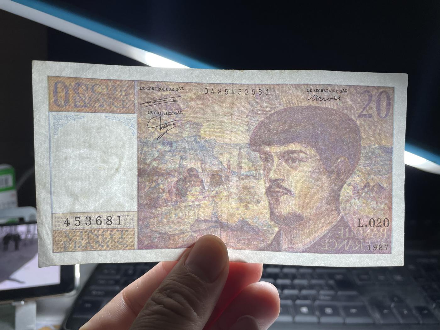 2024年集古藏今外币拍卖第七期-第10场—（总第70拍）-纸币专场，本场拍完结算发货，本期寄存的2-3天内完成发货，再进行下一期拍卖，本期拍卖数量最多者赠老扑克一副 1987年法国20法郎