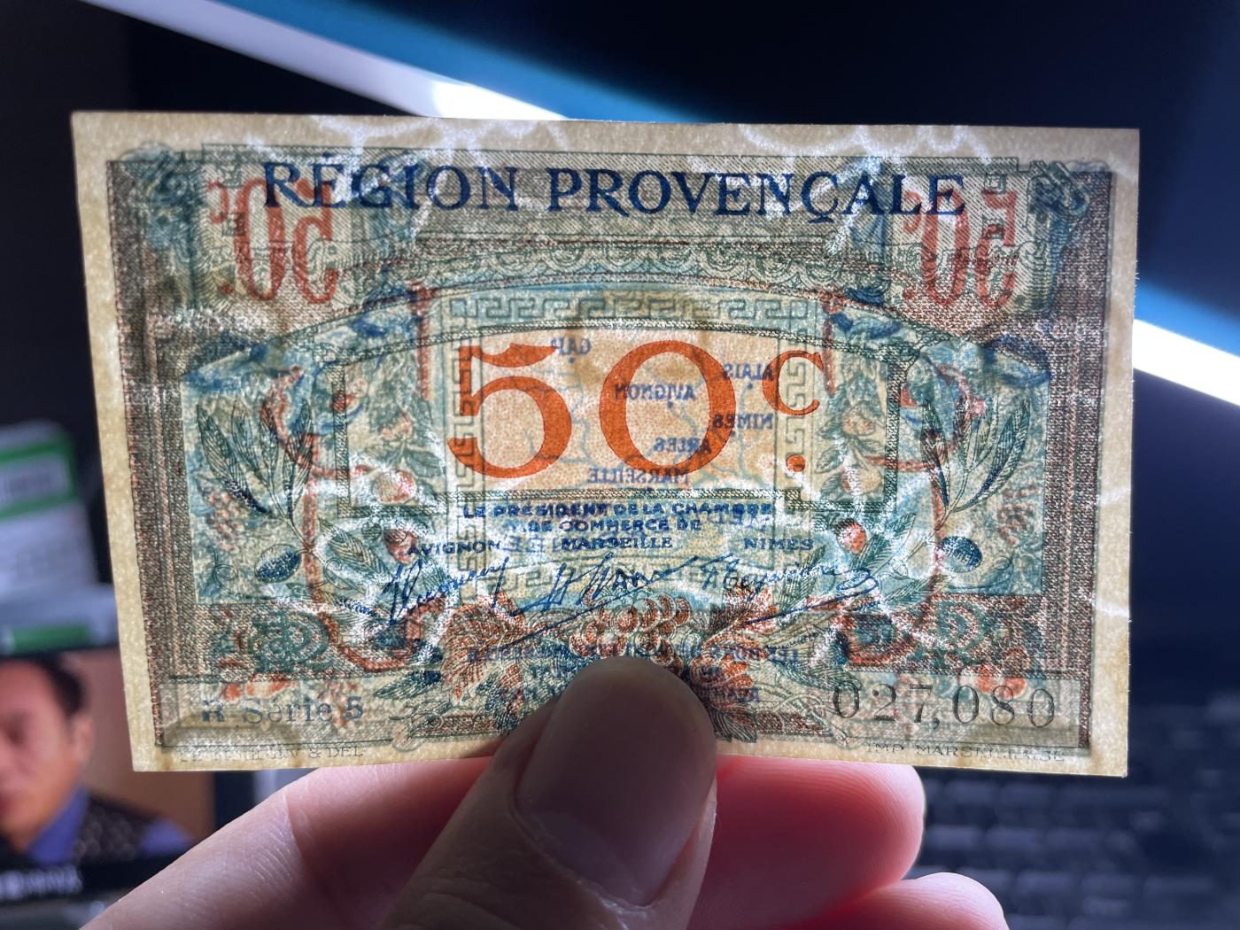 2024年集古藏今外币拍卖第七期-第10场—（总第70拍）-纸币专场，本场拍完结算发货，本期寄存的2-3天内完成发货，再进行下一期拍卖，本期拍卖数量最多者赠老扑克一副 1922年精美稀少法国紧急状态时期0.5法郎纸币