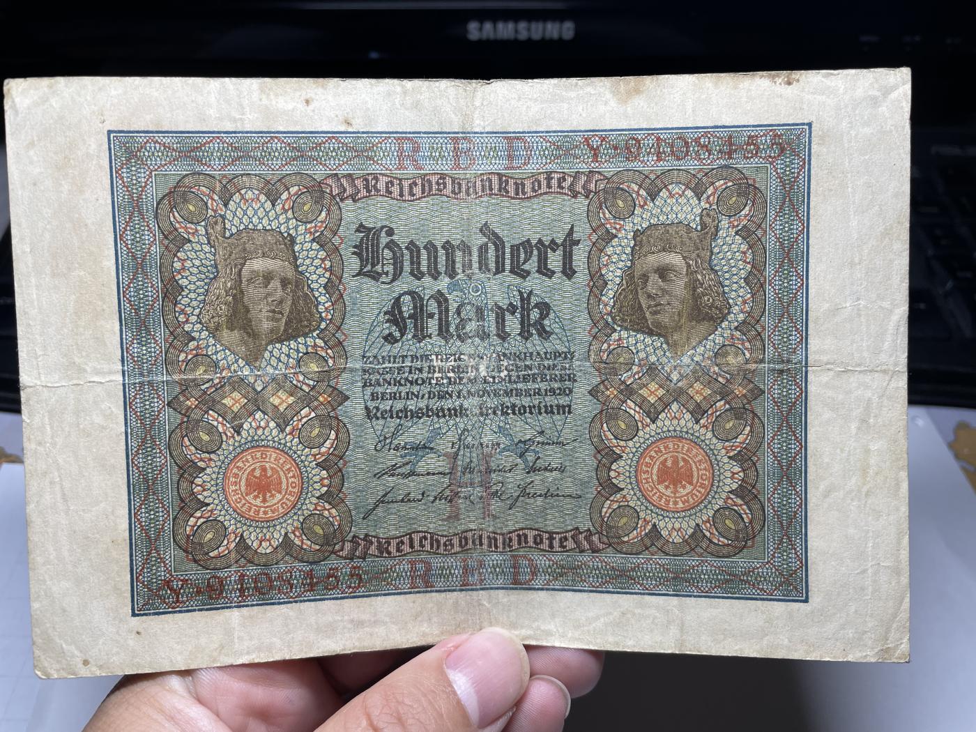 2024年集古藏今外币拍卖第七期-第10场—（总第70拍）-纸币专场，本场拍完结算发货，本期寄存的2-3天内完成发货，再进行下一期拍卖，本期拍卖数量最多者赠老扑克一副 1920年德国100马克