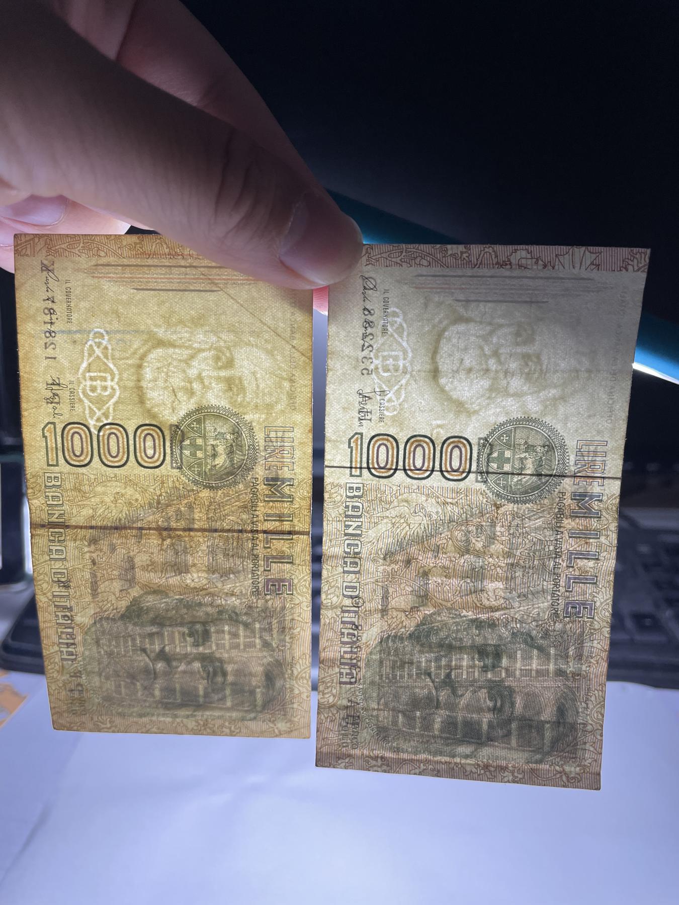 2024年集古藏今外币拍卖第七期-第10场—（总第70拍）-纸币专场，本场拍完结算发货，本期寄存的2-3天内完成发货，再进行下一期拍卖，本期拍卖数量最多者赠老扑克一副 意大利1000里拉2张-2