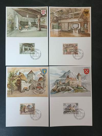 (23)列支敦士登邮票  1981年古腾贝格城堡极限片4全  新 - (23)列支敦士登邮票  1981年古腾贝格城堡极限片4全  新