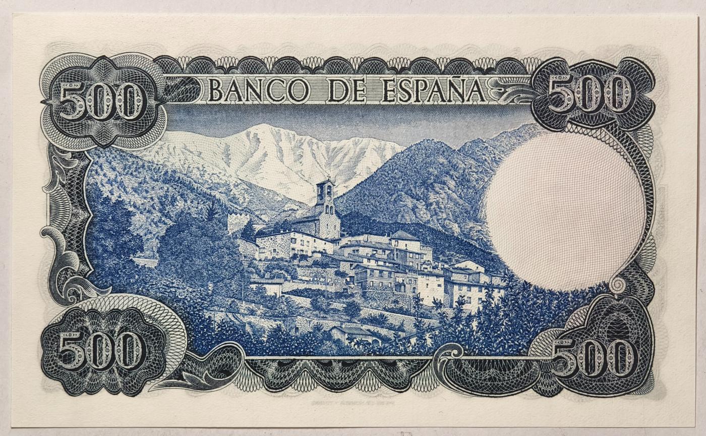 紫瑗钱币——第357期拍卖—— 纸币场 西班牙 1971年 (1973) 维达格尔 500比塞塔 UNC (P-153a)