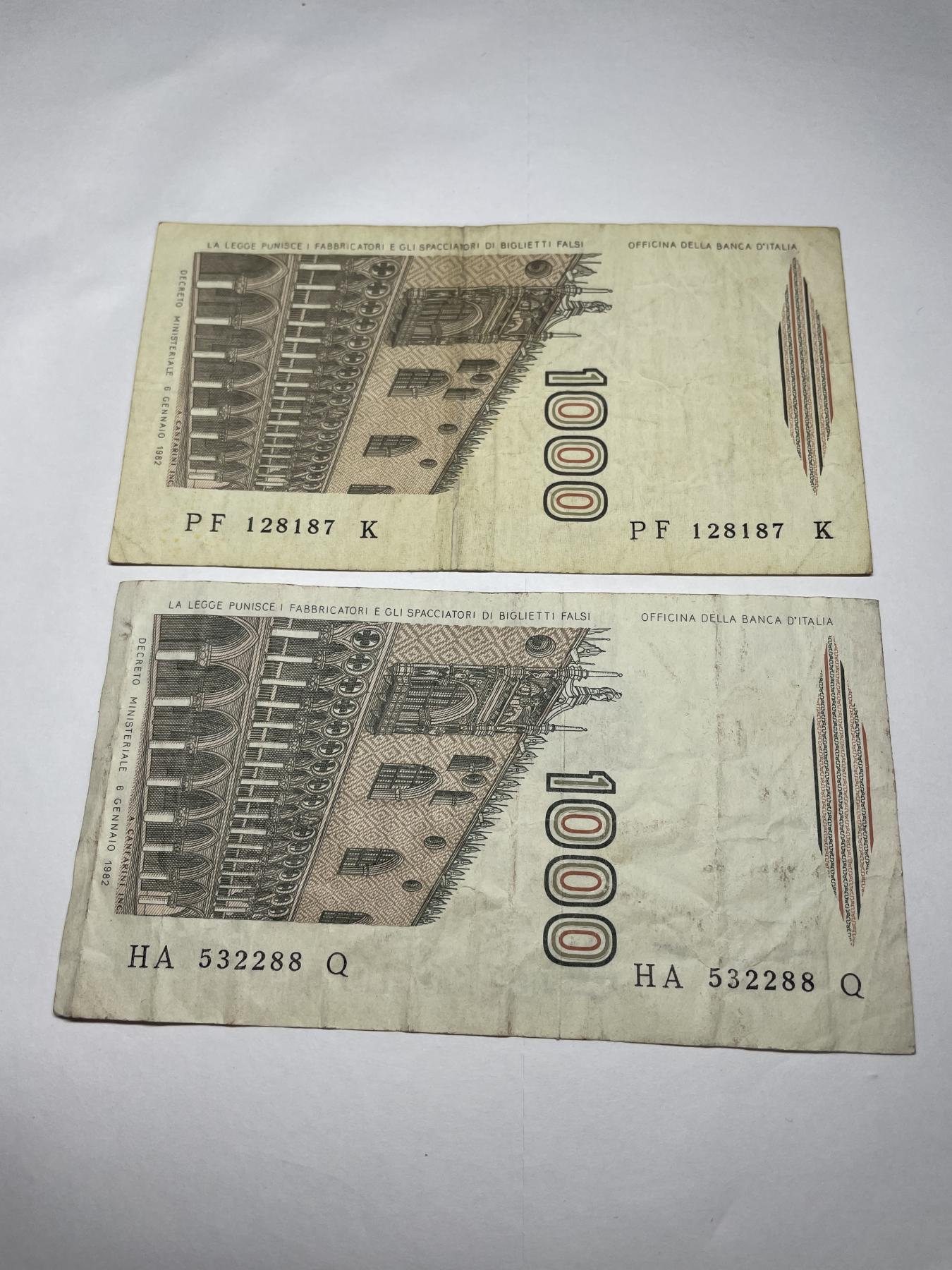 2024年集古藏今外币拍卖第七期-第10场—（总第70拍）-纸币专场，本场拍完结算发货，本期寄存的2-3天内完成发货，再进行下一期拍卖，本期拍卖数量最多者赠老扑克一副 意大利1000里拉2张-2